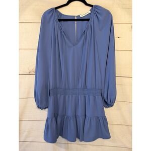 Amanda Uprichard Periwinkle Blue Smocked Waist Ruffle Long Sleeve Mini Dress L